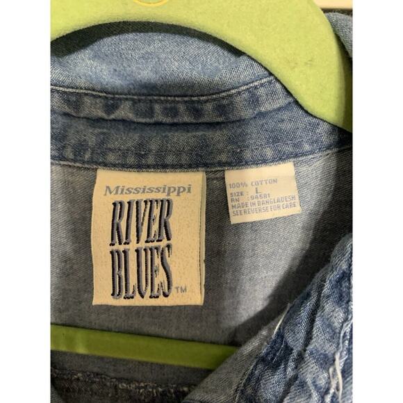 Vintage Mississippi River Blues Floral & Butterfly Embroidered Denim Top L - Picture 4 of 6